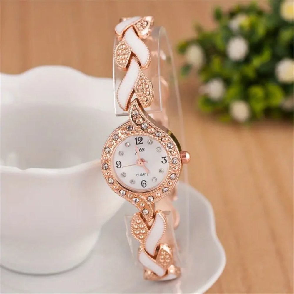 Beautiful Sparkling Ladies Rose Gold Watch with Heart Design Band Stones Bling